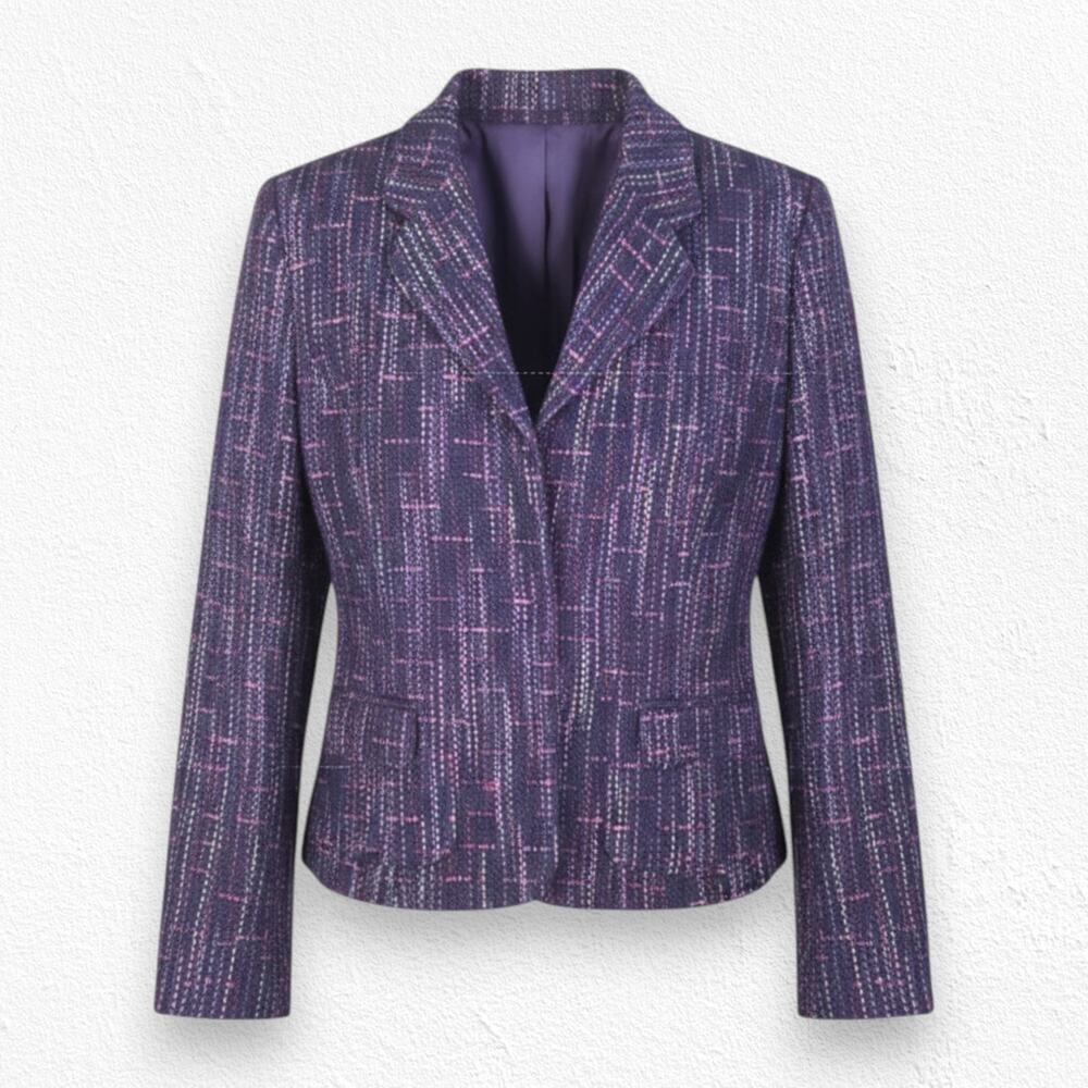 Y2K Vintage Sag Harbor Petite Purple Multi Boucle Blazer Tweed Jacket Size 8P